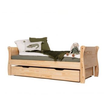 Pat pentru copii în culoare naturală cu extensie suplimentară din lemn de pin cu spațiu de depozitare cu somieră 90x200 cm Roma – Adeko