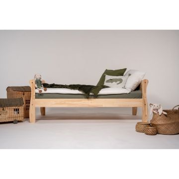 Pat pentru copii în culoare naturală din lemn de pin cu somieră 90x180 cm Roma – Adeko