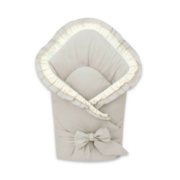 Paturica de infasat MimiNu cu volanase si dantela 75x75 cm Beige