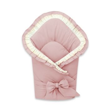Paturica de infasat MimiNu cu volanase si dantela 75x75 cm Powder Pink
