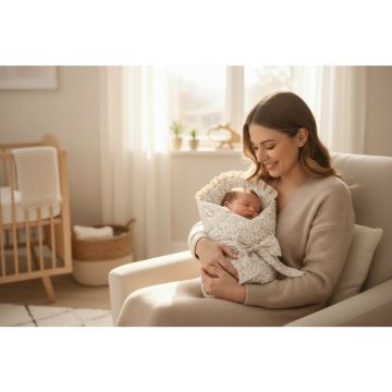 Paturica de infasat MimiNu Premium cu volanase si dantela 75x75 cm Meadow