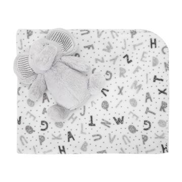 Paturica moale cu jucarie din plus Nappy Elefant Grey 90 x 75 cm 0 luni+