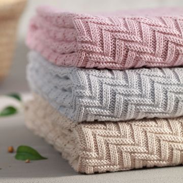 Paturica pentru copii Babyono Gri tricotata din bumbac organic 100x75 cm