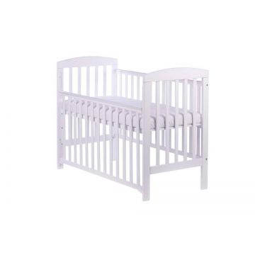 Patut bebe Olek alb din lemn masiv, inaltime reglabila a saltelei, sertar inclus