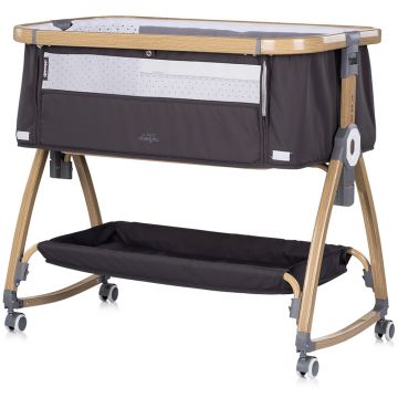 Patut co-sleeper Chipolino Charisma Charcoal Wood cu laterala culisanta si functie de leagan