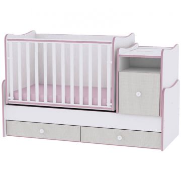 Patut Copii Transformabil Trend Plus New de la Nastere White & Pink Crossline