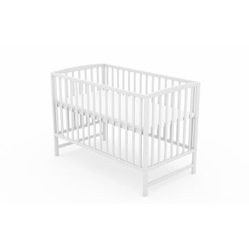 Patut din lemn masiv 120x60 cm Beatrice cu 3 nivele pentru saltea, protectie laterala toddler, sertar