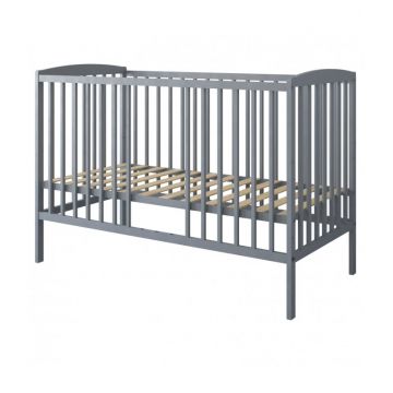 Patut din lemn pana la 4 ani cu somiera reglabila pe 3 nivele de inaltime Nichiduta 120x60 cm Grace Grey