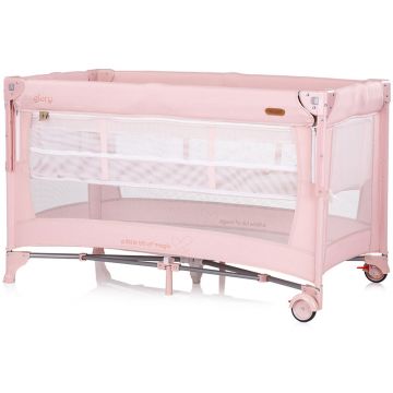 Patut pliabil pentru copii Chipolino Glory Pink Marshmallow cu laterala culisanta si doua nivele