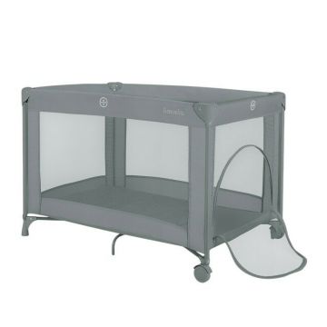 Patut pliant, Lionelo, Amelie, Cu intrare laterala, 100.5×70.5 cm, Include salteluta, roti, geanta pentru transport, Constructie usoara- 7 kg, Cadru stabil din otel, Gri