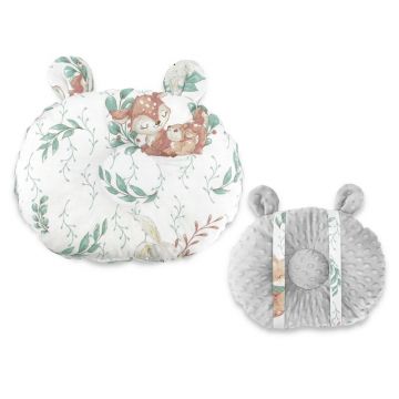 Perna bebelusi, MimiNu, Ursulet, Multifunctionala, Cu doua fete, Tesatura pufoasa minky si bumbac, Materiale certificate Oeko Tex Standard 100, Minky Lulu Natural