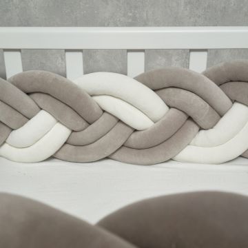 Protectie laterala impletita din catifea pentru patut Twins 240 cm Gri