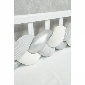 Protectie laterala impletita din catifea pentru patut Twins 240 cm gribej