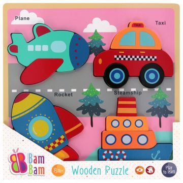 Puzzle de lemn, BamBam, Vehicule
