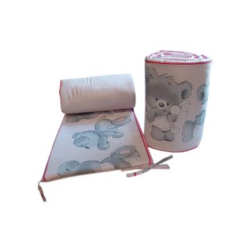 Set 2 aparatori laterale din bumbac pentru patut 120x60 cm Beberoyal BearsRabbit Roz