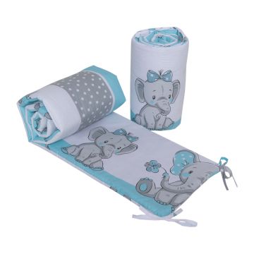 Set 2 aparatori laterale din bumbac pentru patut 120x60 cm Beberoyal ElephantsBirds Blue