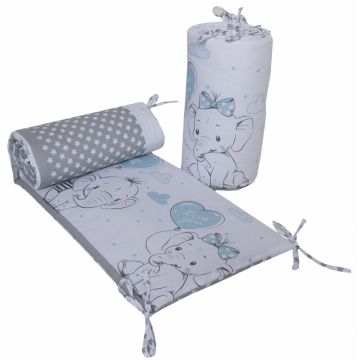 Set 2 aparatori laterale din bumbac pentru patut 120x60 cm Beberoyal Love Elephants Blue