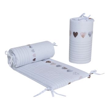 Set 2 aparatori laterale din bumbac pentru patut 120x60 cm Beberoyal Teddy BearsHearts Alb