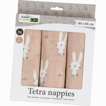 Set 3 scutece Bubaba Tetra Beige Bunnies din bumbac 80x80 cm