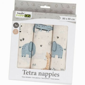 Set 3 scutece Bubaba Tetra Beige Safari din bumbac 80x80 cm