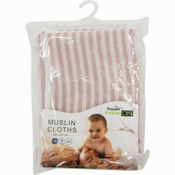 Set 4 lavete B몺 Pink Strip din muselina 40x40 cm