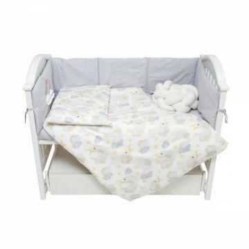 Set de lenjerie din bumbac cu 7 piese pentru patut Twins Fluffy Puffy albbej