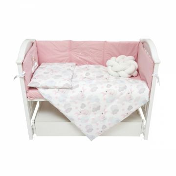 Set de lenjerie din bumbac cu 7 piese pentru patut Twins Fluffy Puffy albroz