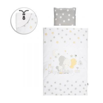 Set lenjerie de pat Lorelli Cosy 5 piese Elefant Gri cu Stelute