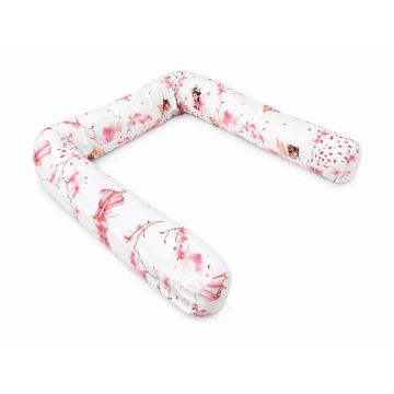 Aparatoare pentru patut, Qmini, Tip rulou, Cu husa detasabila, Lungime 180 cm, Din bumbac certificat Oeko Tex Standard 100, Fairy Pink