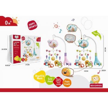 Carusel muzical pentru patut copii Malplay Blue, cu sistem de prindere universal si 5 pandative suspendate