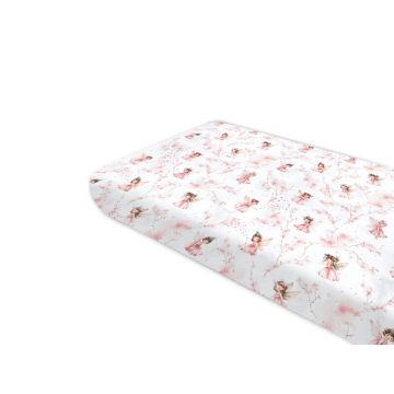 Cearceaf cu elastic, Qmini, Pentru pat 160x80 cm, Din bumbac certificat Oeko Tex Standard 100, Fairy Pink