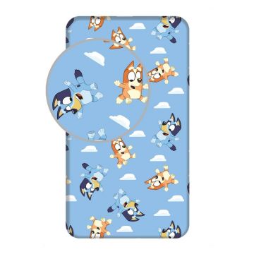 Cearceaf pentru copii albastru din bumbac pentru pat de o persoanÄcu elastic 90x200 cm Bluey âu0080Jerry Fabrics