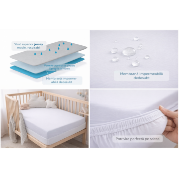 Cearsaf impermeabil cu elastic Danpol din jersey pentru copii, respirabil, antialergic, lavabil, 160 x 80 cm