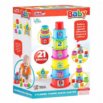 Jucarie de sortare forme, Dede, Turn Cilindric, 12 piese