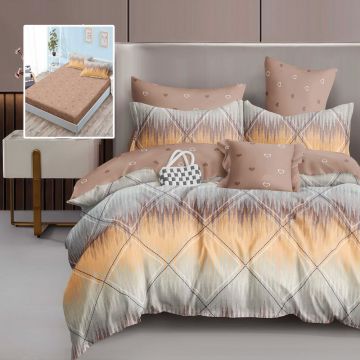 Lenjerie de pat din finet cu 6 piese, cearceaf pat cu elastic, cearceaf pilota 200 x 230 cm, 2 fete perna 50 x 70 cm si 2 fete perna 70 x 70 cm model cu inimioare crem