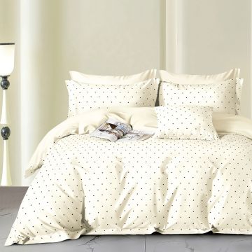 Lenjerie de pat Somnart Percale cu 4 piese, cearceaf pat clasic 240 x 260 cm, cearceaf pilota 200 x 230 cm si 2 fete perna 50 x 70 cm model cu buline