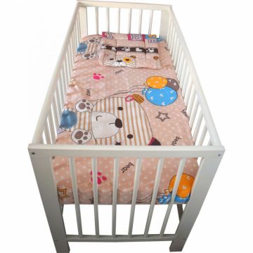 Lenjerie din bumbac cu 3 piese pentru patut Novokids Ursulet Baloane Multicolor