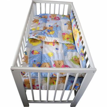 Lenjerie din bumbac cu 3 piese pentru patut Novokids Ursulet Palarie Albastru