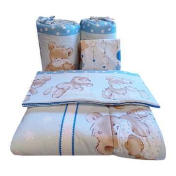 Lenjerie din bumbac cu 5 piese pentru saltea 140x70 cm Beberoyal BearsRabbit Albastru