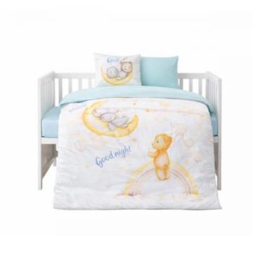 Lenjerie patut copii, Colectia Pure Cotton, 4 piese, model Baby Blue