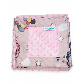 Paturica cu 2 fete din plus minky si bumbac 100 x 100 cm model baloane, roz