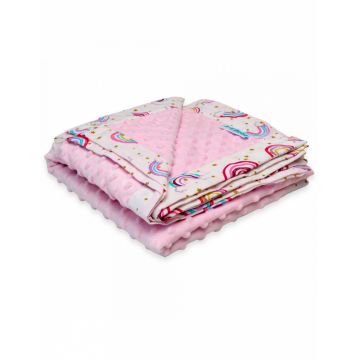 Paturica cu 2 fete din plus minky si bumbac 100 x 100 cm model curcubee, roz
