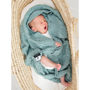 Paturica impletita din lana merinos 80x100 cm Salvie