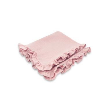 Paturica moale, Qmini, Cu volanase, 75x100 cm, Din muselina dubla, Powder Pink