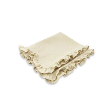 Paturica moale, Qmini, Cu volanase, 75x100 cm, Din muselina dubla, Warm Beige