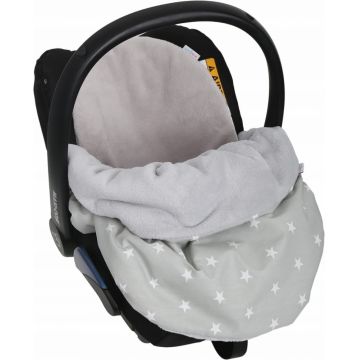 Paturica pentru copii BabyMam grey Stars, realizata cu doua fete din bumbac si din plus pufos, dimensiune 75 x 50 cm