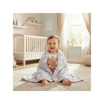 Paturica pufoasa pentru bebelusi New Baby 80x90 cm Pink Heart