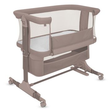 Patut co-sleeper, Lionelo, Jodie, Multifunctional, Reglabil in 6 pozitii pe inaltime, Saltea cu densitate T25, Functie de leganare, Cu plasa de tantari, Buzunar depozitare, Geanta transport, 84x48x70-80 cm, Taupe