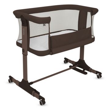 Patut co-sleeper, Lionelo, Pari, Multifunctional, Cu leganare, Reglabil in 6 pozitii pe inaltime, Saltea cu densitate T25, Geanta transport, 84x48x70-80 cm, Maro