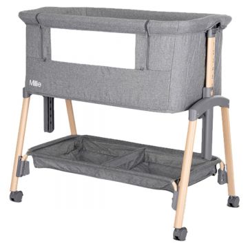 Patut Co Sleeper, Lorelli Millie, inaltime reglabila 7 pozitii, sistem antireflux, plasa de tantari, saltea inclusa, Grey
